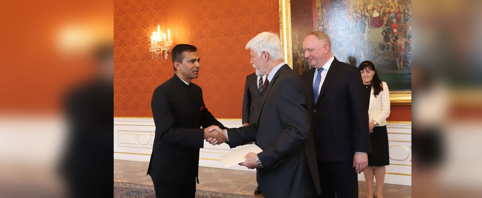 Ambassador Shri Raveesh Kumar presented his credentials to the President of the Czech Republic Petr Pavel at distinguished ceremony held at historic Prague Castle.
