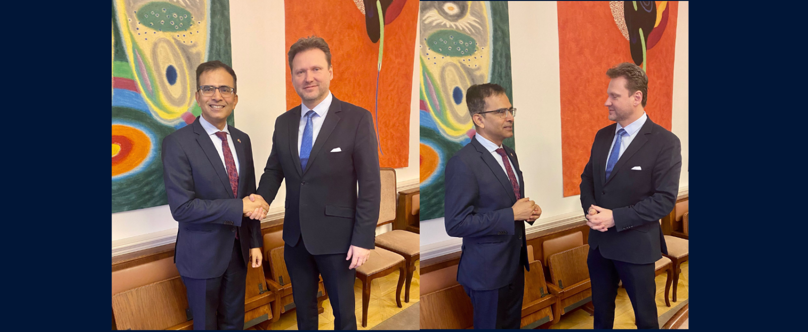 Ambassador Raveesh Kumar  met Mr. Radek Vodráček, Chair of the Foreign Affairs Committee of the Czech Parliament, for a friendly exchange on India–Czechia relations and current international developments