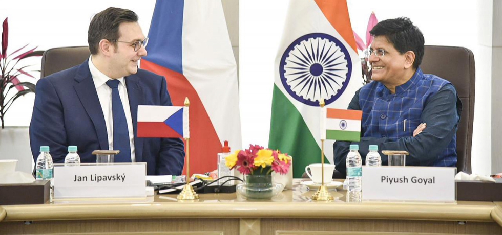 Meeting of H.E. Mr. Piyush Goyal, Hon'ble Commerce & Industry Minister of India with H.E. Mr. Jan Lipavský, Hon'ble Foreign Minister of the Czech Republic in Delhi during the latter's visit to India